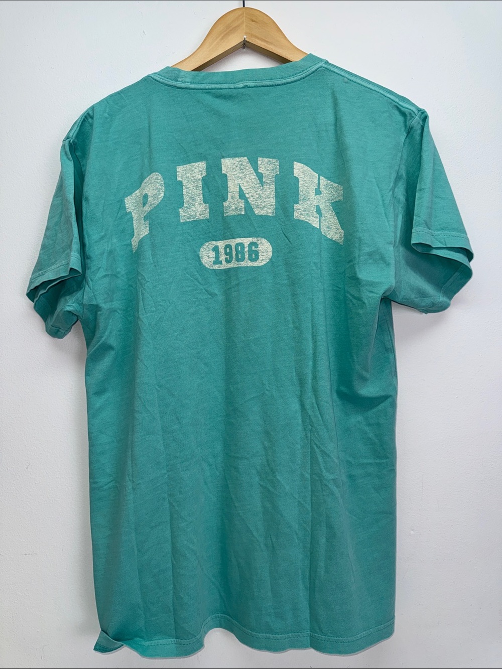 PINK Victoria's Secret Teal Graphic Short Sleeve Tee oversized Sz XS NWT